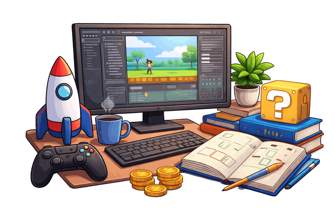 Illustration of a game-development setup