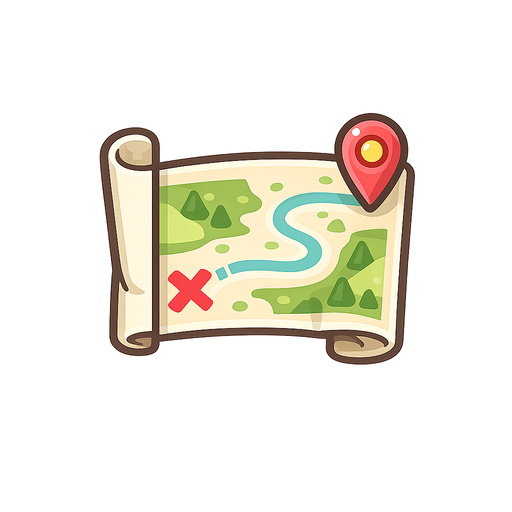 Illustration of a treasure map with a pin